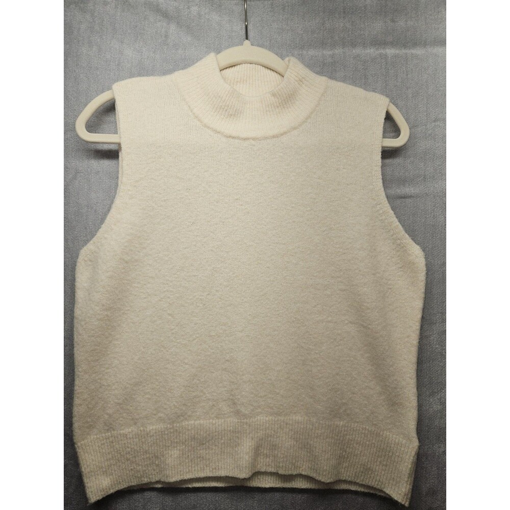Tahari Womens Ivory Sleeveless Turtleneck Sweater Size L Classy Old Money